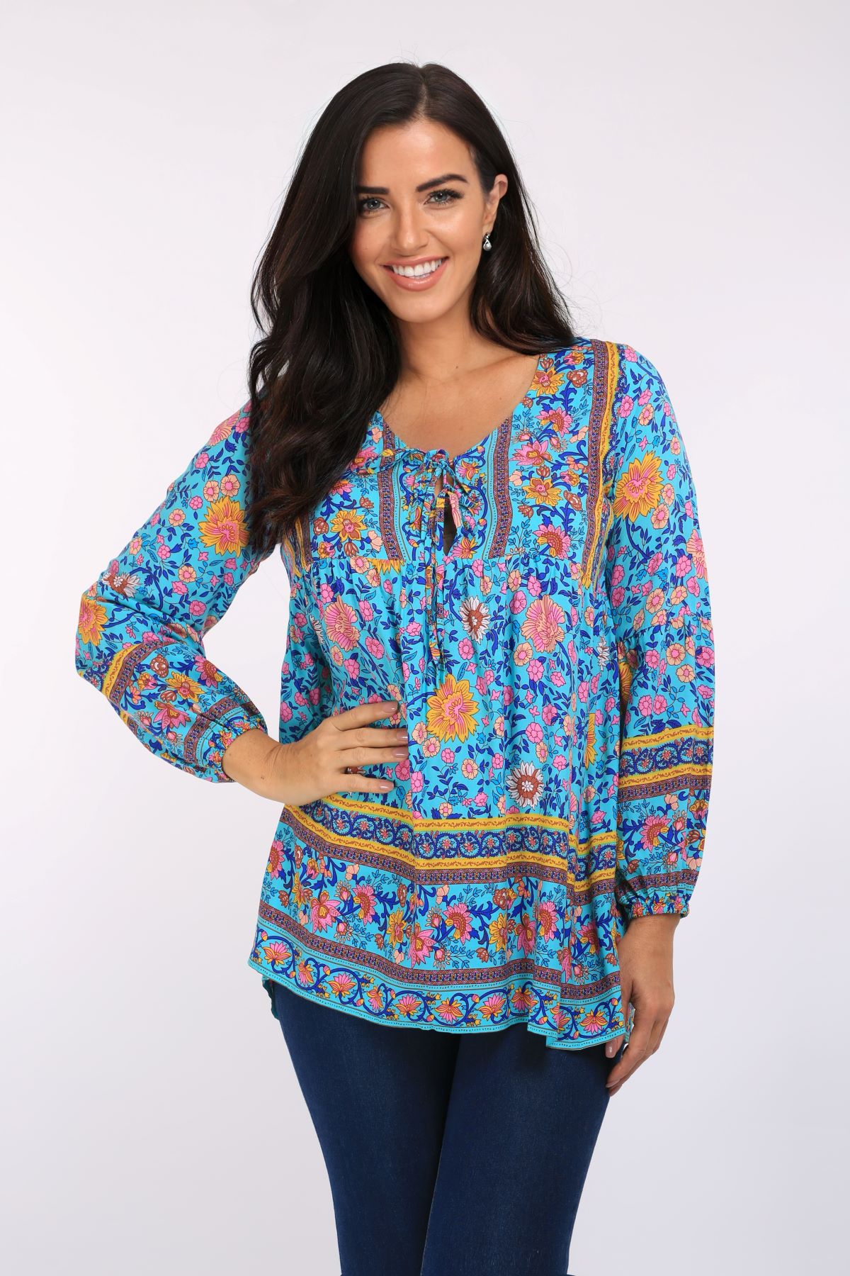 Boho Peasant Top with long sleeves - LUNA - OMBAK